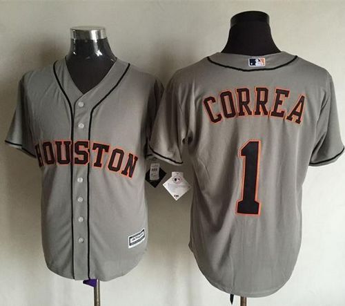 Astros #1 Carlos Correa Grey New Cool Base Stitched MLB Jersey - Click Image to Close